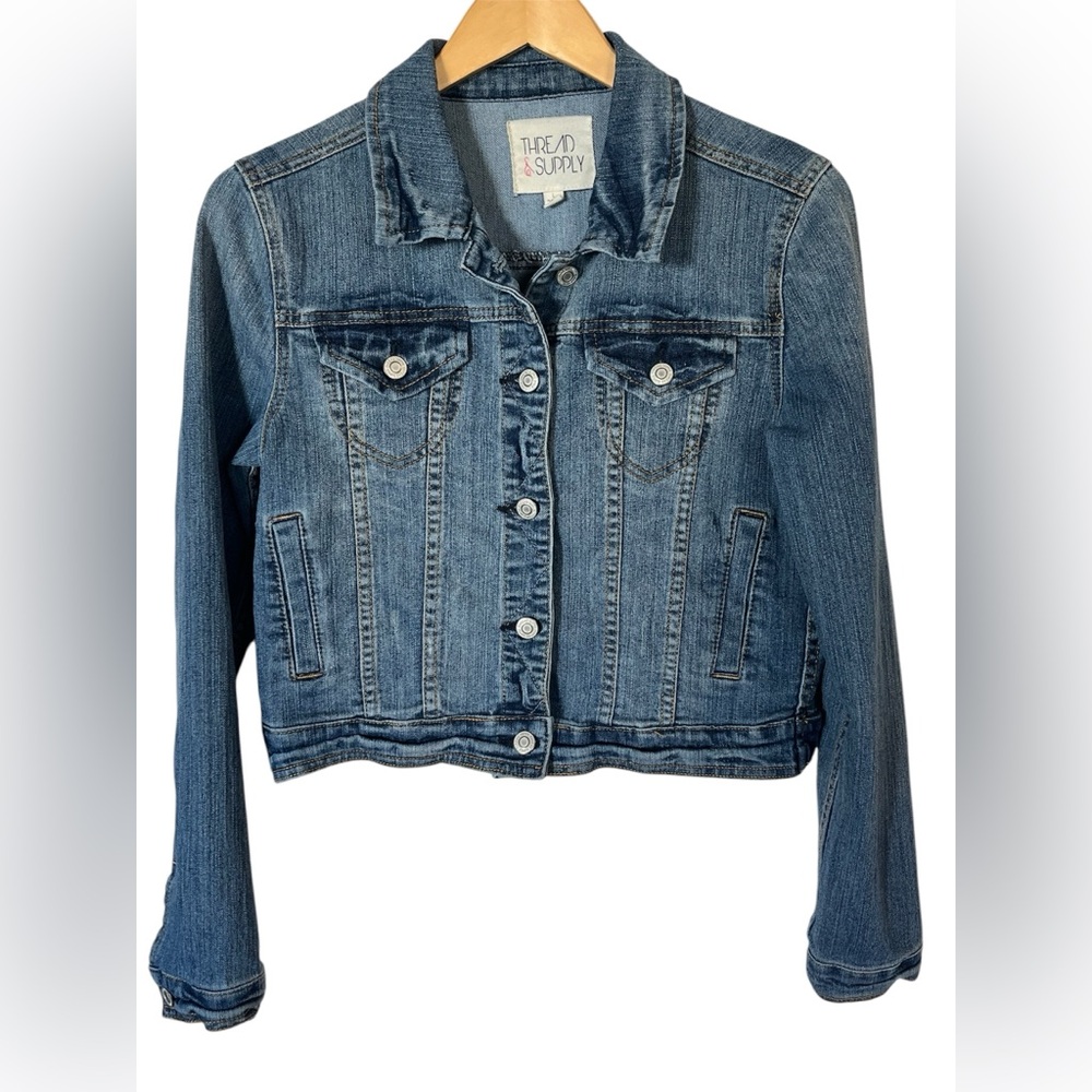 THREAD & SUPPLY CROPPED DENIM JACKET Sz L